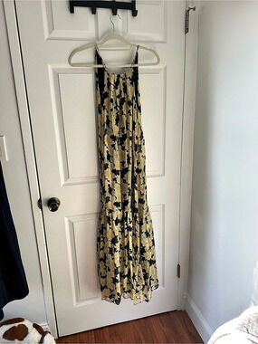FRNCH Floral Maxi Dress in Black & Yellow Size Small Like New